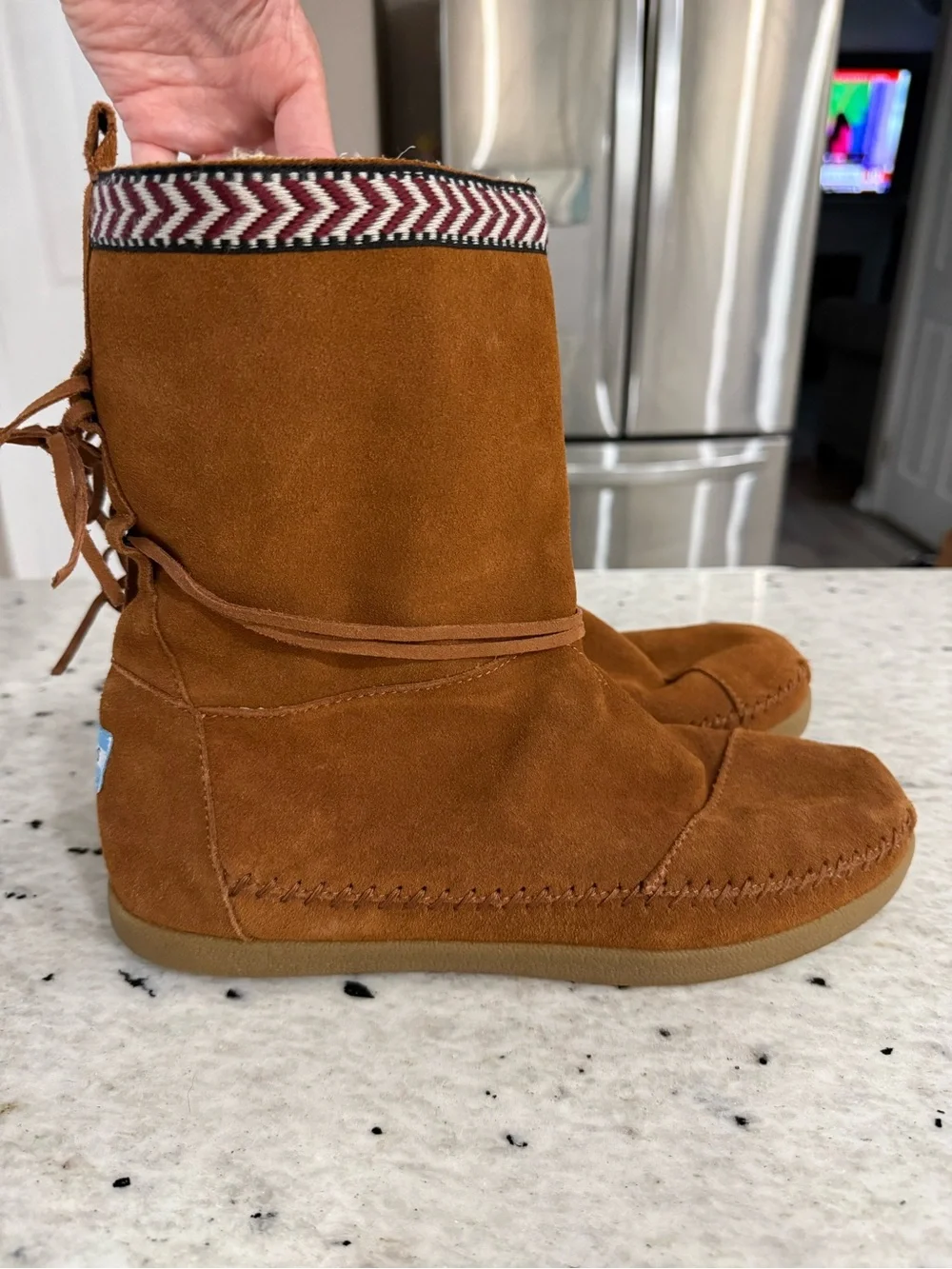 TOMS Women’s “Nepal” Moccasin Boot with Chevron Trim